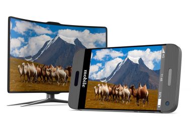 telefon ve tv beyaz arka plan üzerinde. İzole 3d çizim