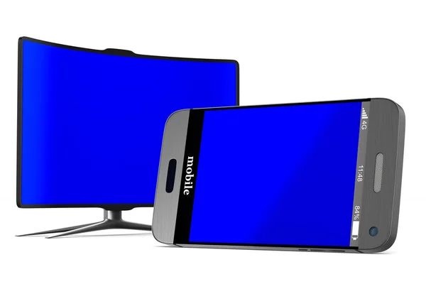 Telefoon en tv op witte achtergrond. Geïsoleerde 3d illustratie — Stockfoto