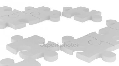 Set beyaz bulmacalar ve bir kırmızı düşüyor. 3D render