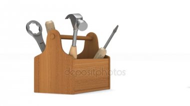 Araçları ile ahşap toolbox. İzole 3d render