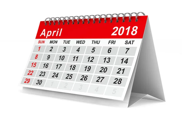 2018 year calendar. April. Isolated 3D illustration — Stock Photo, Image