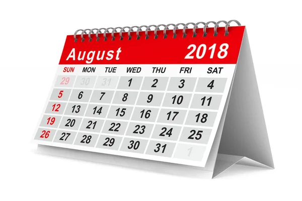 Calendário do ano 2018. Agosto. Isolado ilustração 3D — Fotografia de Stock