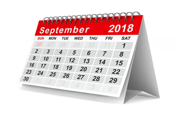 Calendario del año 2018. Septiembre. Ilustración 3D aislada — Foto de Stock