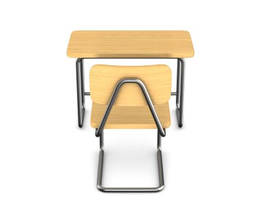 Okul masa ve sandalye beyaz arka plan üzerinde. İzole 3d illustrat