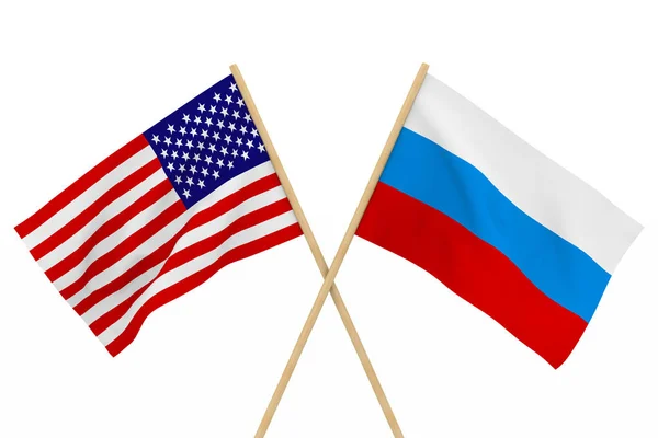 Flags USA and Russia. Isolated 3D illustration — Stock Photo, Image