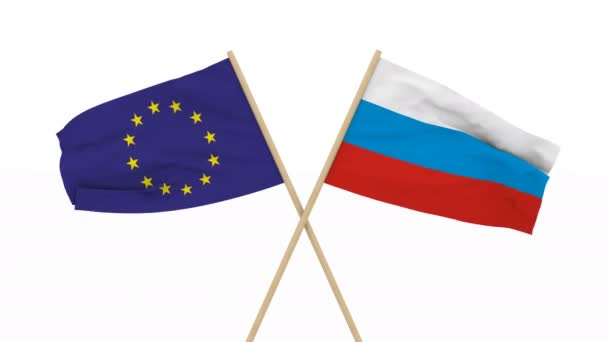 Flaggen Russland und EU. isolierte 3D-Darstellung — Stockvideo