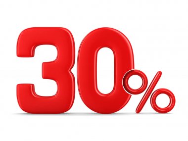 Beyaz arka plan üzerinde % 30'u. İzole 3d çizim