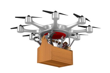 beyaz zemin üzerine toolbox ile octocopter. İzole 3d illustr