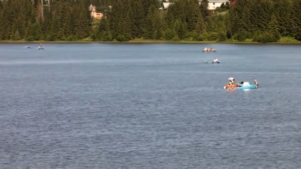 Rijden door boten en catamarans over de rivier — Stockvideo