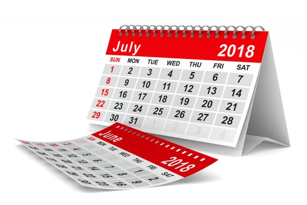 Calendário do ano 2018. Julho. Isolado ilustração 3D — Fotografia de Stock