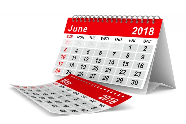 Calendário do ano 2018. Junho. Isolado ilustração 3D — Fotografia de Stock