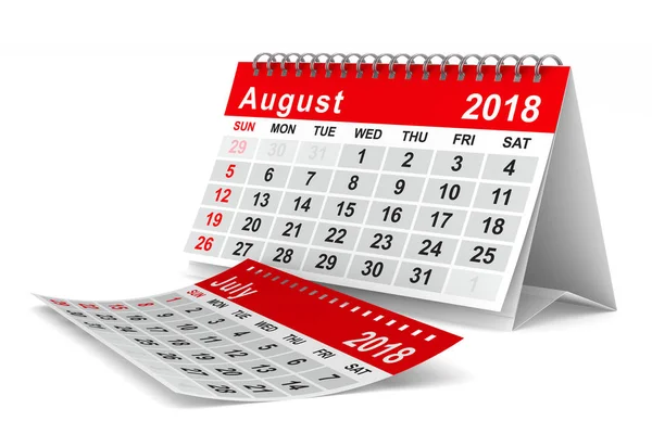 Calendário do ano 2018. Agosto. Isolado ilustração 3D — Fotografia de Stock