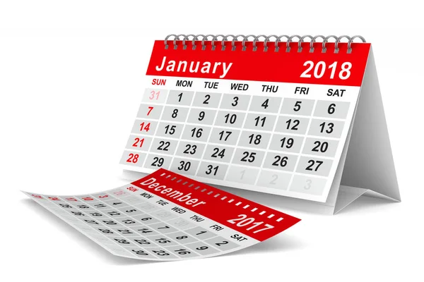 2018 yıl takvim. Ocak. İzole 3d çizim