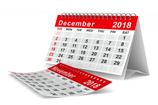 Calendario 2018 anno. Dicembre. Illustrazione 3D isolata — Foto Stock