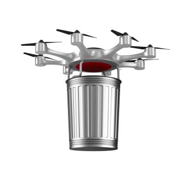 Beyaz arka plan üzerinde octocopter ve çöp sepeti. İzole 3d ben