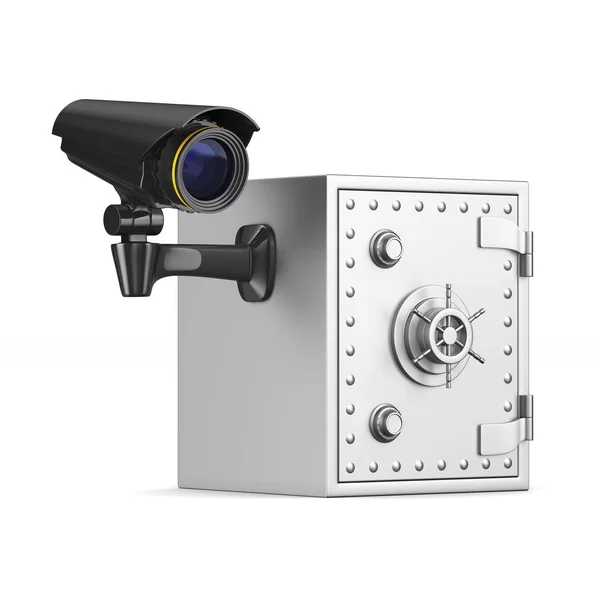 Bezpečný a fotoaparát na bílém pozadí. Izolované 3d ilustrace — Stock fotografie