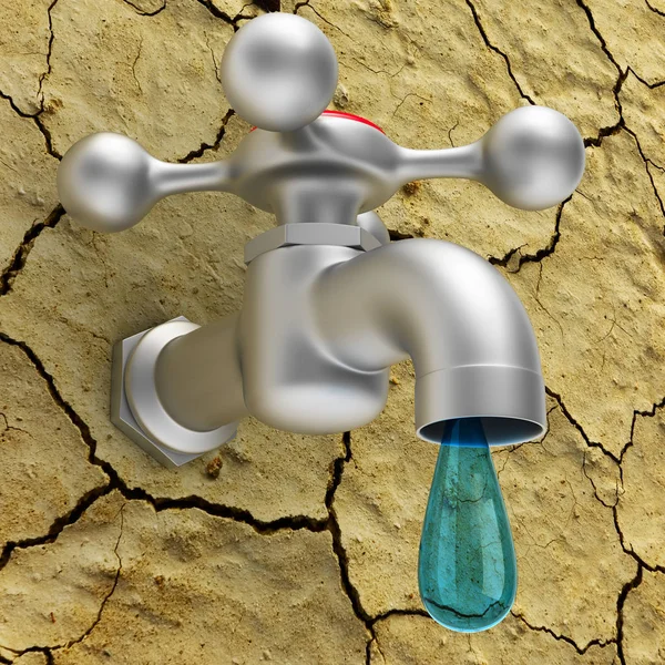 乾いた地面に水栓。3 d イラストレーション — ストック写真