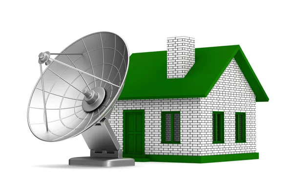 Satellite aerial and house on white background. Isolated 3D illu — Stock Photo, Image