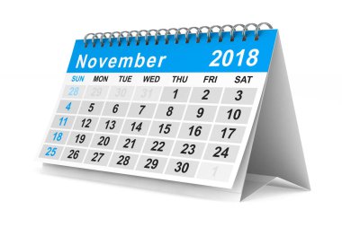 2018 yıl takvim. Kasım. İzole 3d çizim
