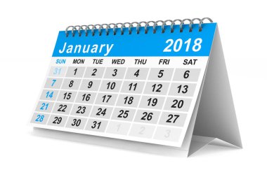 2018 yıl takvim. Ocak. İzole 3d çizim
