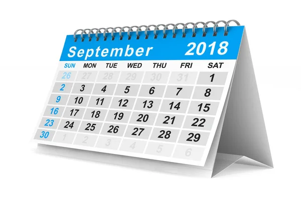 Calendario del año 2018. Septiembre. Ilustración 3D aislada — Foto de Stock