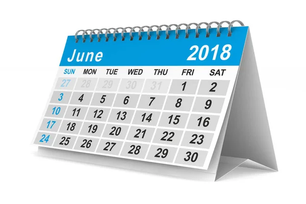 Calendario del año 2018. Junio. Ilustración 3D aislada — Foto de Stock