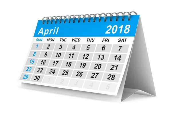 Calendario del año 2018. April. Ilustración 3D aislada —  Fotos de Stock