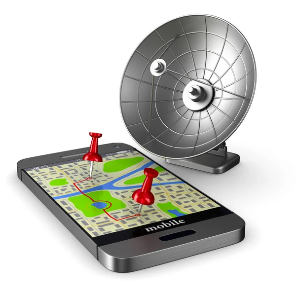 Navigatie in de telefoon. Geïsoleerde 3d illustratie — Stockfoto