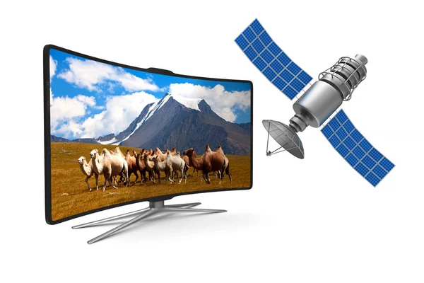 TV och satellit på vit bakgrund. Isolerade 3d illustration — Stockfoto