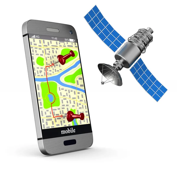 Navigatie in de telefoon. Geïsoleerde 3d illustratie — Stockfoto