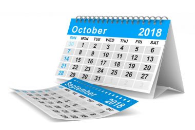 2018 yıl takvim. Ekim. İzole 3d çizim