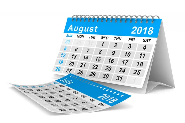 Calendario del año 2018. Agosto. Ilustración 3D aislada — Foto de Stock
