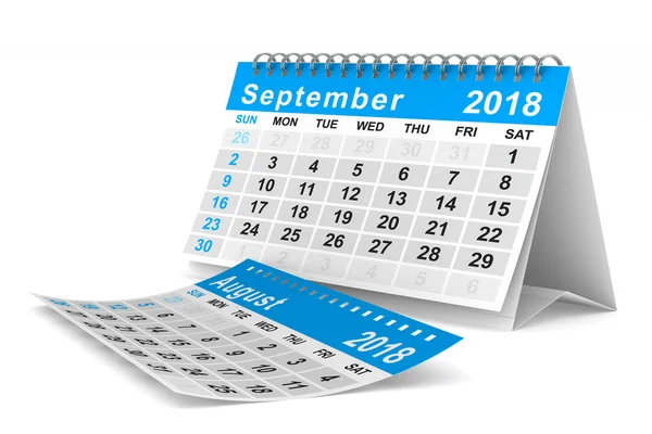 Calendario del año 2018. Septiembre. Ilustración 3D aislada — Foto de Stock