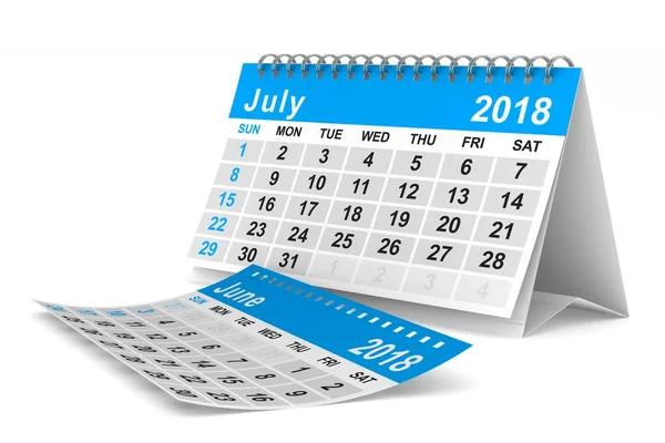 Calendário do ano 2018. Julho. Isolado ilustração 3D — Fotografia de Stock