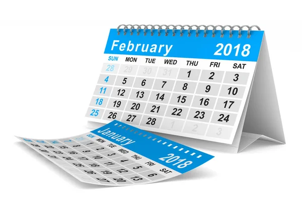 2018 年的日历。2 月。孤立的 3d 图 — 图库照片