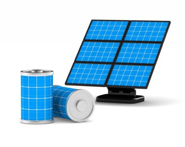 Beyaz arka plan üzerinde güneş pili. İzole 3d çizim