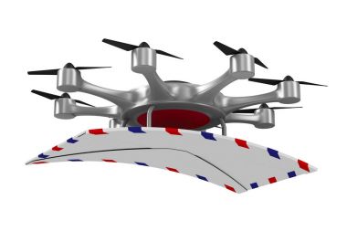 Beyaz arka plan üzerinde posta ile octocopter. İzole 3d illustrati