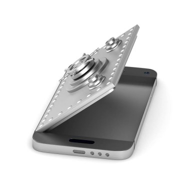 Beyaz arka plan üzerinde koruma telefon. İzole 3d çizim