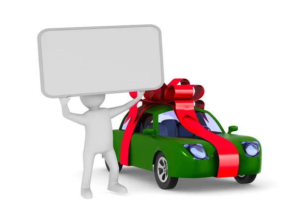 Car in gift packing on white background. Isolated 3D illustratio — Stock Photo, Image