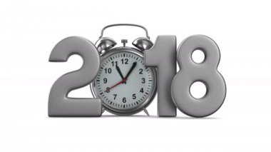 2018 yıl ve çalar saat beyaz arka plan üzerinde. İzole 3d render