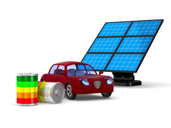 Rotes Elektroauto auf weißem Hintergrund. isolierte 3D-Illustration — Stockfoto