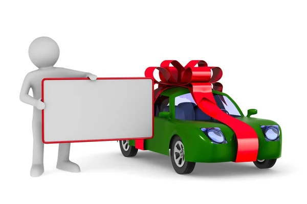 Auto in geschenk verpakking op witte achtergrond. Geïsoleerde 3D-illustratio — Stockfoto