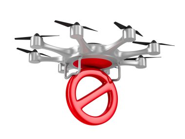 Beyaz arka plan üzerinde Yasak dron. İzole 3d çizim