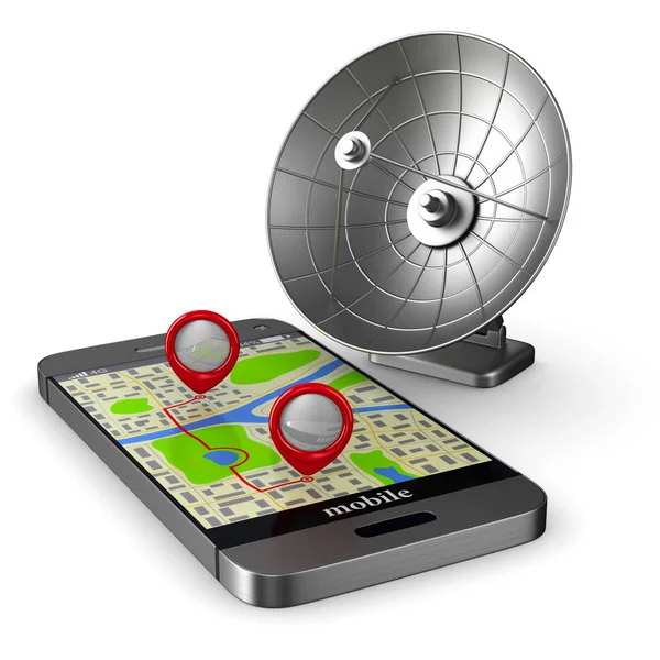 Navigatie in de telefoon. Geïsoleerde 3d illustratie — Stockfoto