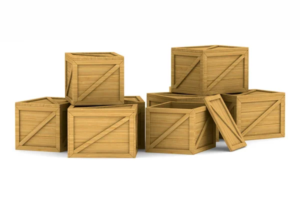 Dřevěné boxy. Izolované 3d ilustrace — Stock fotografie