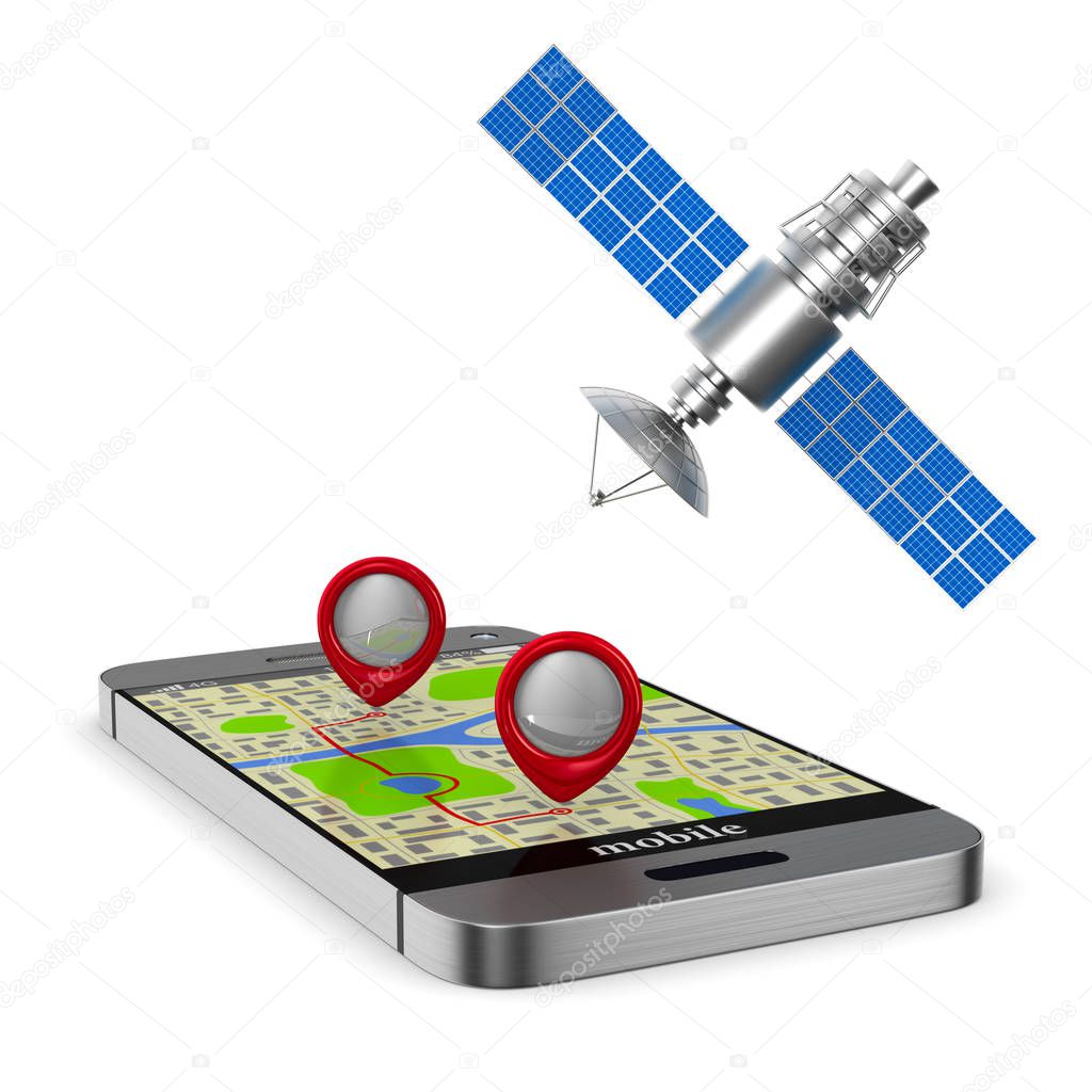 Navigation in phone. Isolated 3D illustration