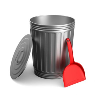 Beyaz arka plan üzerinde çöp sepeti. İzole 3d çizim