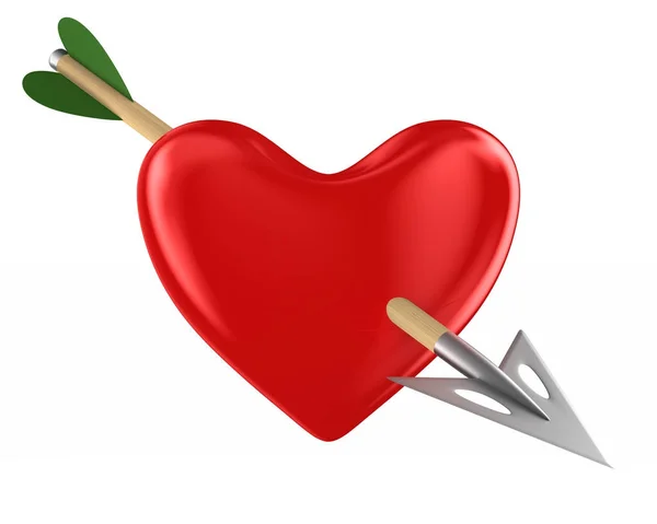 Corazón y flecha sobre fondo blanco. Ilustración 3D aislada — Foto de Stock