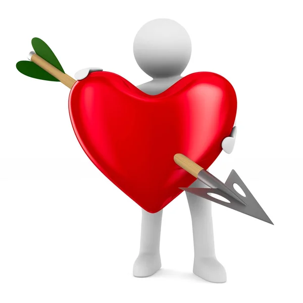 Man and heart on white background. Isolated 3D illustration — Stock Photo, Image