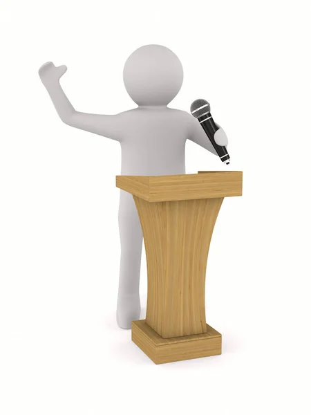 Man speaks with microphone on white background. Isolated 3D illu — Stock Photo, Image